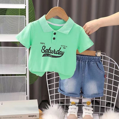 A boys short-sleeved POLO shirt new summer clothes medium and small children's babies foreign style Internet celebrity trend children's lapel clothes