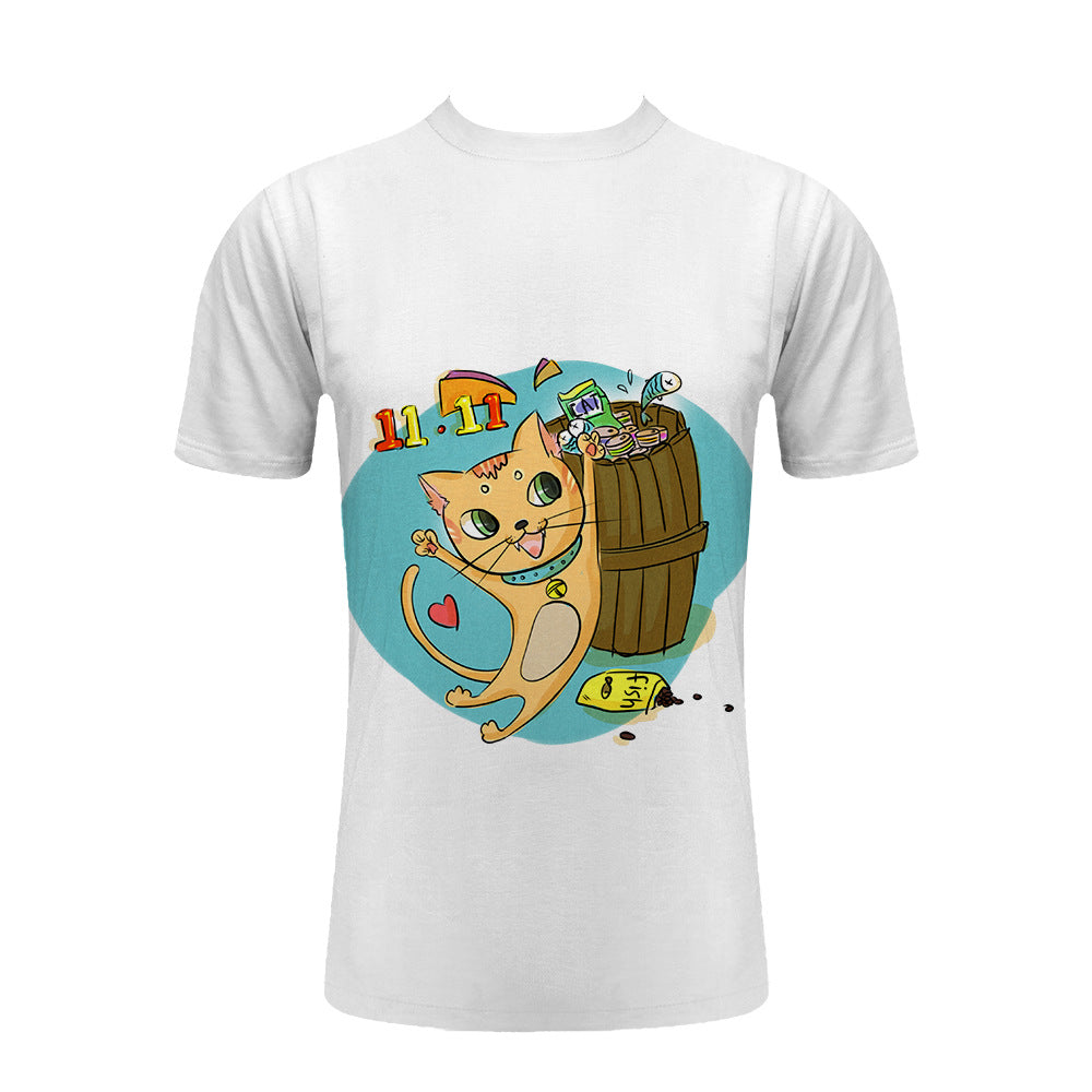 A wholesale polyester white simple youth loose short-sleeved T-shirt thermal transfer sublimation blank printing sleeve T-shirt - Mixbatch
