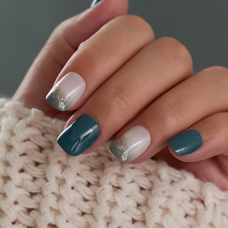 A cross-border explosion European and American style nail piece with diamond long square French manicure three-dimensional love broken diamond wearing nail wholesale - Mixbatch