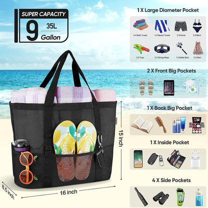 A mesh eye bag mesh portable beach bag large capacity toy storage bag bathroom wash swimming bag