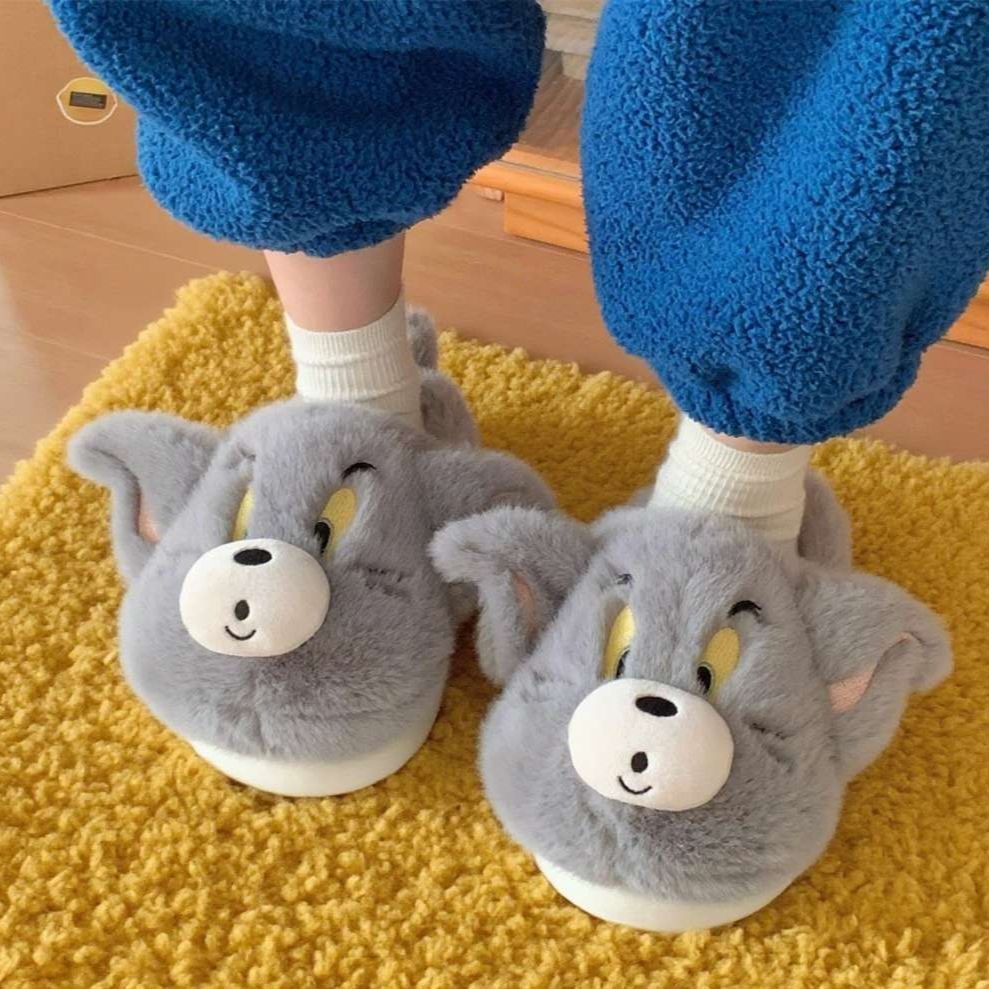 Cat and Mouse Tom Hug Slippers Home Non-Slip Thick Bottom Fluff Tug