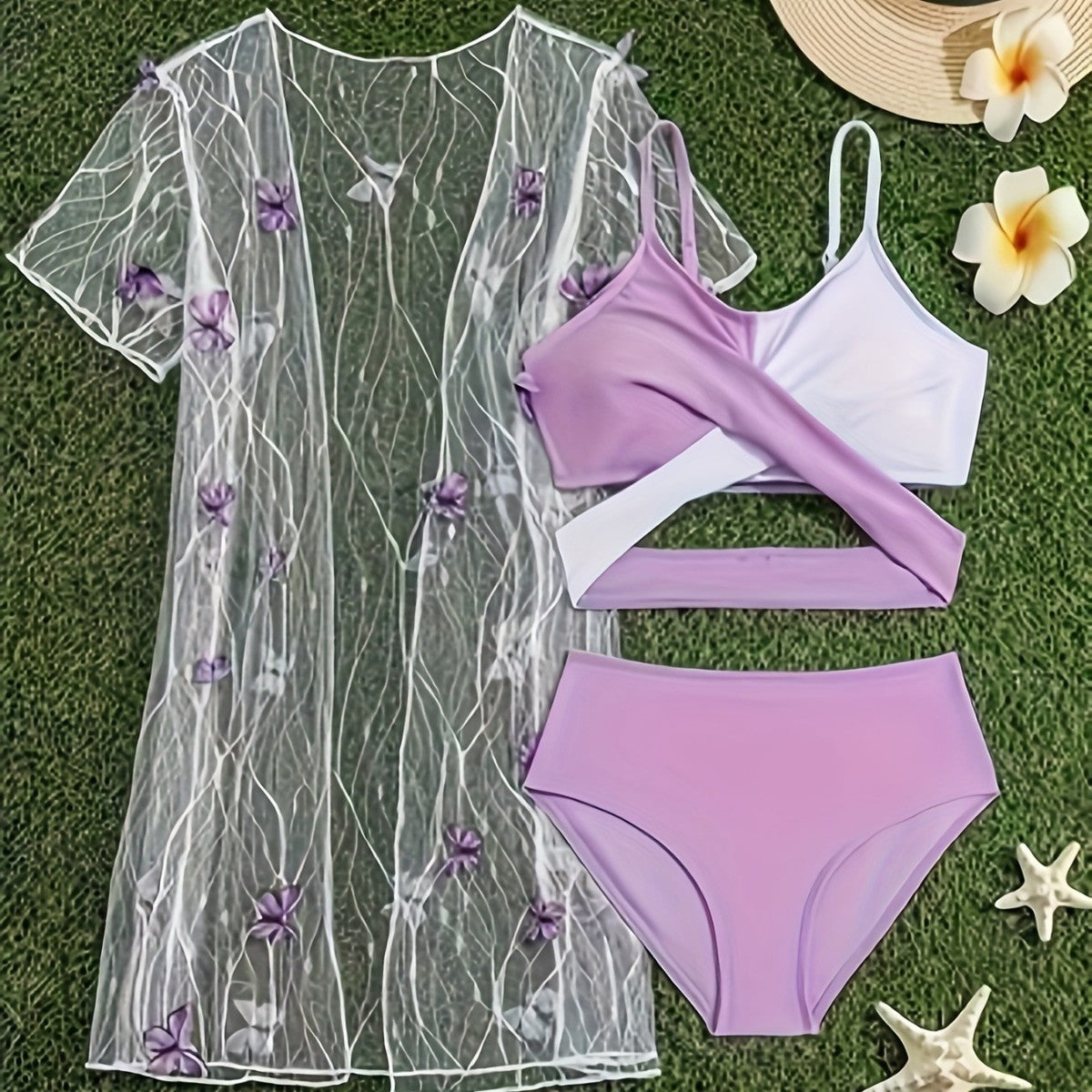 A mesh bikini three-piece swimsuit for girls - Mixbatch