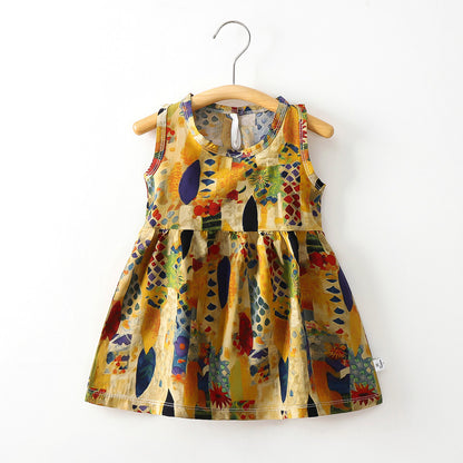 A summer children's and girls' cotton vest dress baby thin rayon floral skirt - Mixbatch