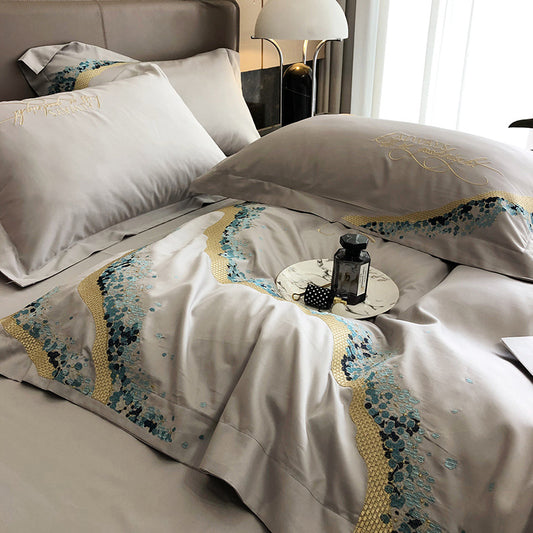 OQ5M luxury 100-piece long-staple cotton four-piece cotton embroidered quilt cover sheets with high quality bedding 4 - Mixbatch