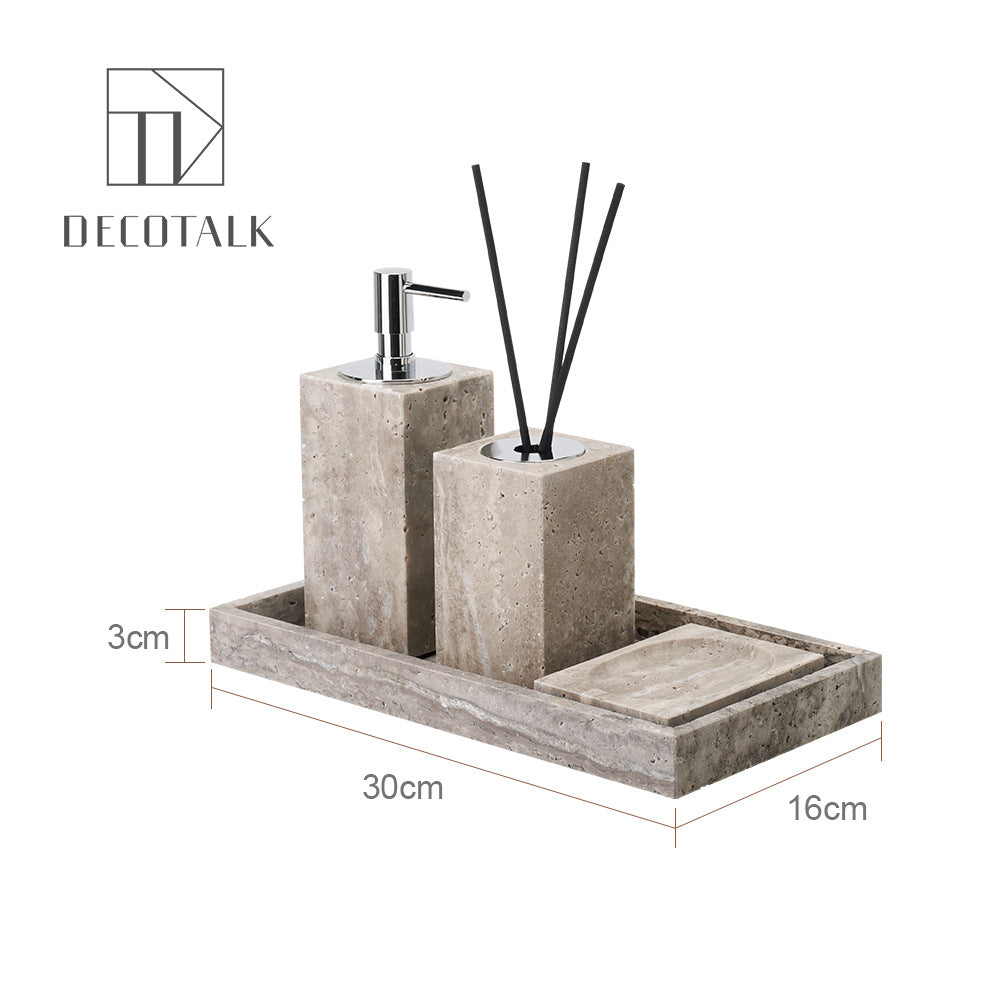 A natural silver gray travertine bathroom set