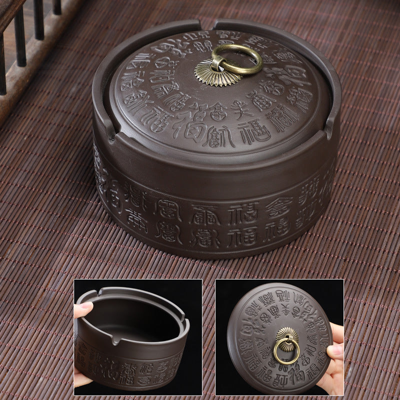 A Purple sand ashtray with lid anti-fly ash medium ceramic