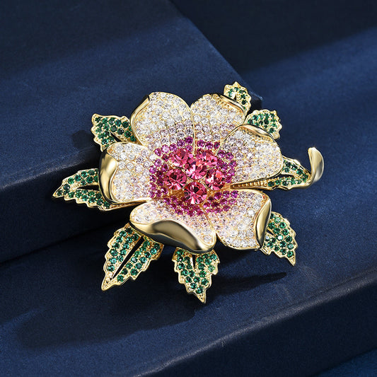 aA national style rich flower brooch high sense exquisite atmosphere diamond set super flash zircon plant flower corsage accessories - Mixbatch