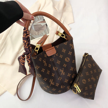 A high-end women's bag, new fashion printed mother and child bucket bag, versatile single shoulder crossbody portable cross-border bag