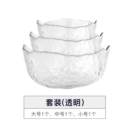 A Creative Japanese Lotus Mist Powder Glass Fruit Salad Bowl Set High Value Dessert Bowl Light Luxury Simple Household Fruit Plate