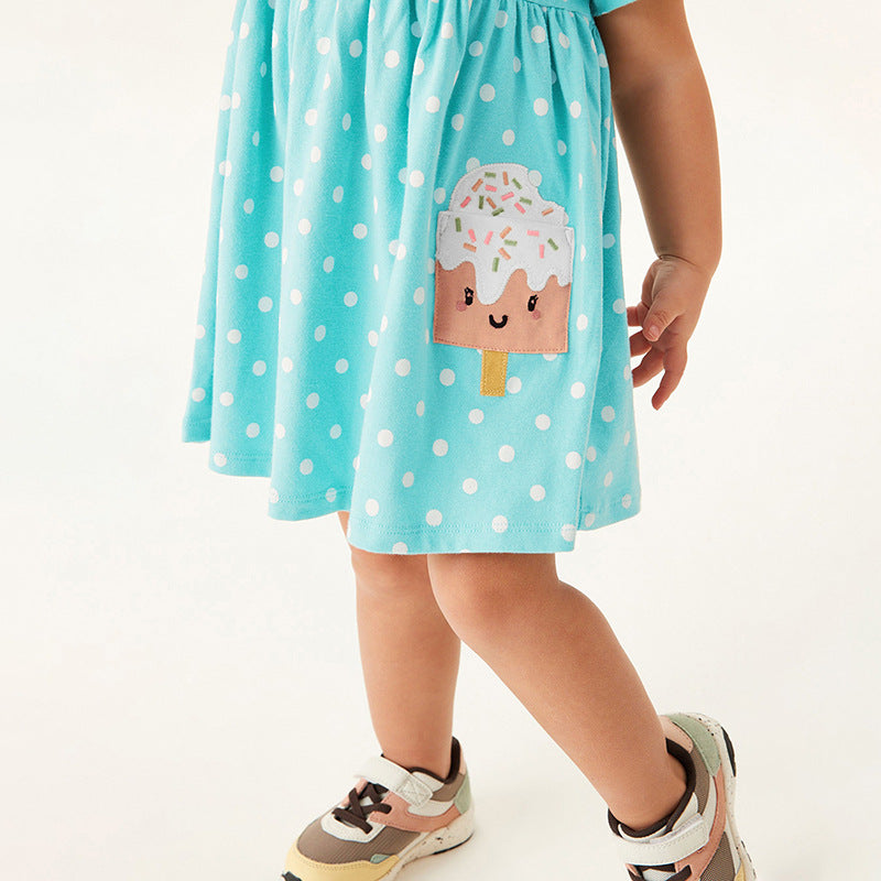 A Little Maven European and American cartoon print children's skirt summer new short-sleeved children's dress 100% COTTON - Mixbatch