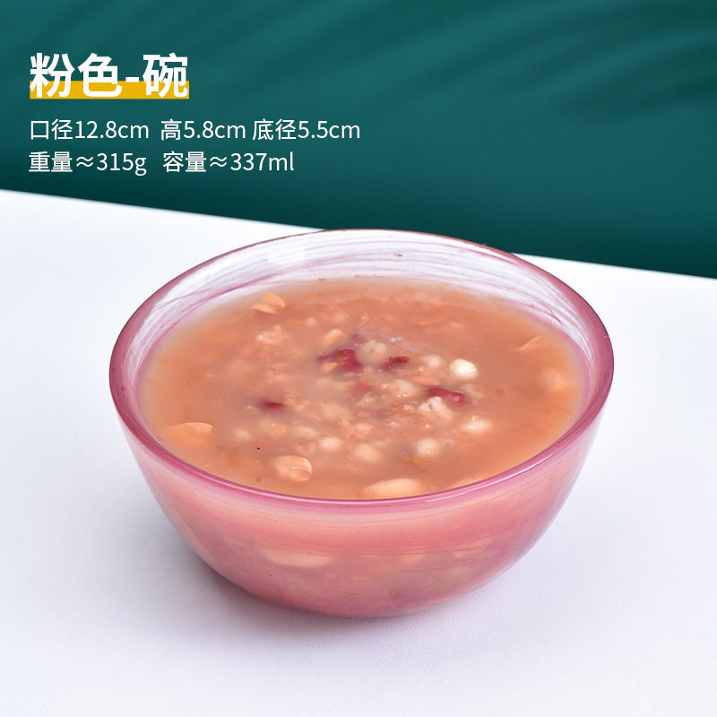 A Flanged glass dish set Plate tableware Living room Home Chinese creative ink fruit salad bowl Rice bowl