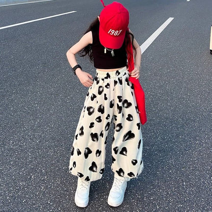 A girls pants summer thin wide-leg pants new summer letter sleeveless top casual pants set foreign trade
