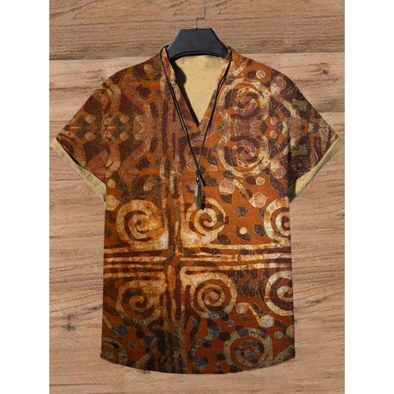 A Printed Short Sleeve V-Neck Shirt
