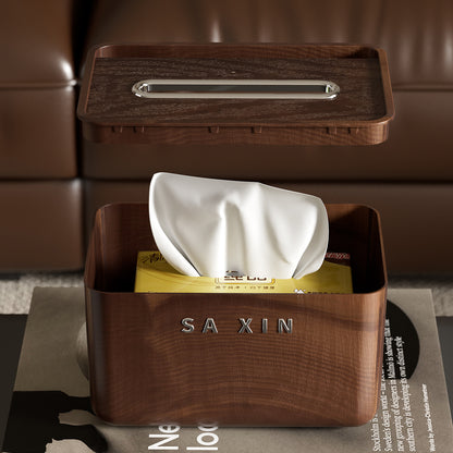 A Wood grain tissue box Living room household paper box Light luxury high-end creative napkin B & B hotel coffee table paper box