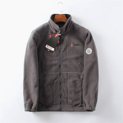 A Fleece and thickened double-sided fleece jacket for men, warm in autumn and winter, casual and loose large-size jacket.