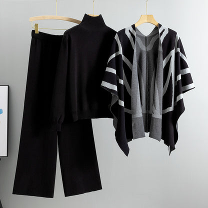 A knitted sweater pants three-piece set