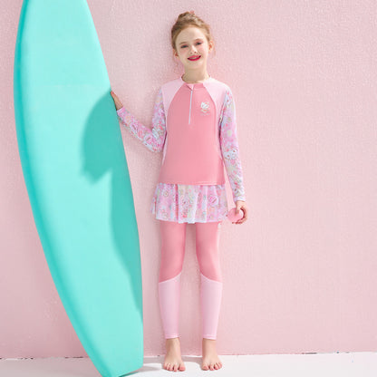 A Hellokitty Children's Swimsuit Girls Split Long Sleeve Trousers Swimsuit - Mixbatch