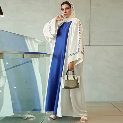 Women's Abaya Middle East Muslim Turban Cardigan Embroidered Dress Arabian Robe Bat Sleeve Overcoat Cross-Border - Mixbatch