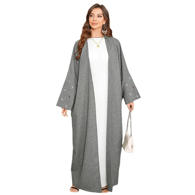 New Muslim Clothing Fashion Elegant Cardigan Embroidered Moon Dress Robe - Mixbatch
