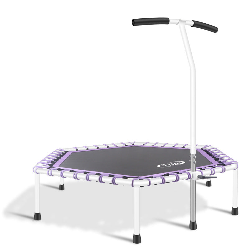 A 48 inch hexagonal trampoline indoor kids jumping trampoline with armrests commercial small fitness trampoline body bounce