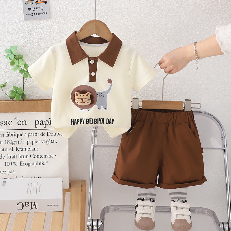 A foreign style baby new children's summer cartoon POLO shirt short-sleeved two-piece set