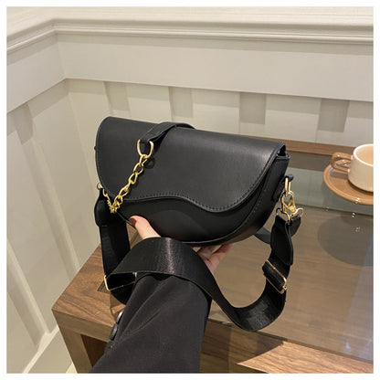A Spring new chain saddle bag wide shoulder strap single shoulder messenger bag foreign style leisure bag - Mixbatch