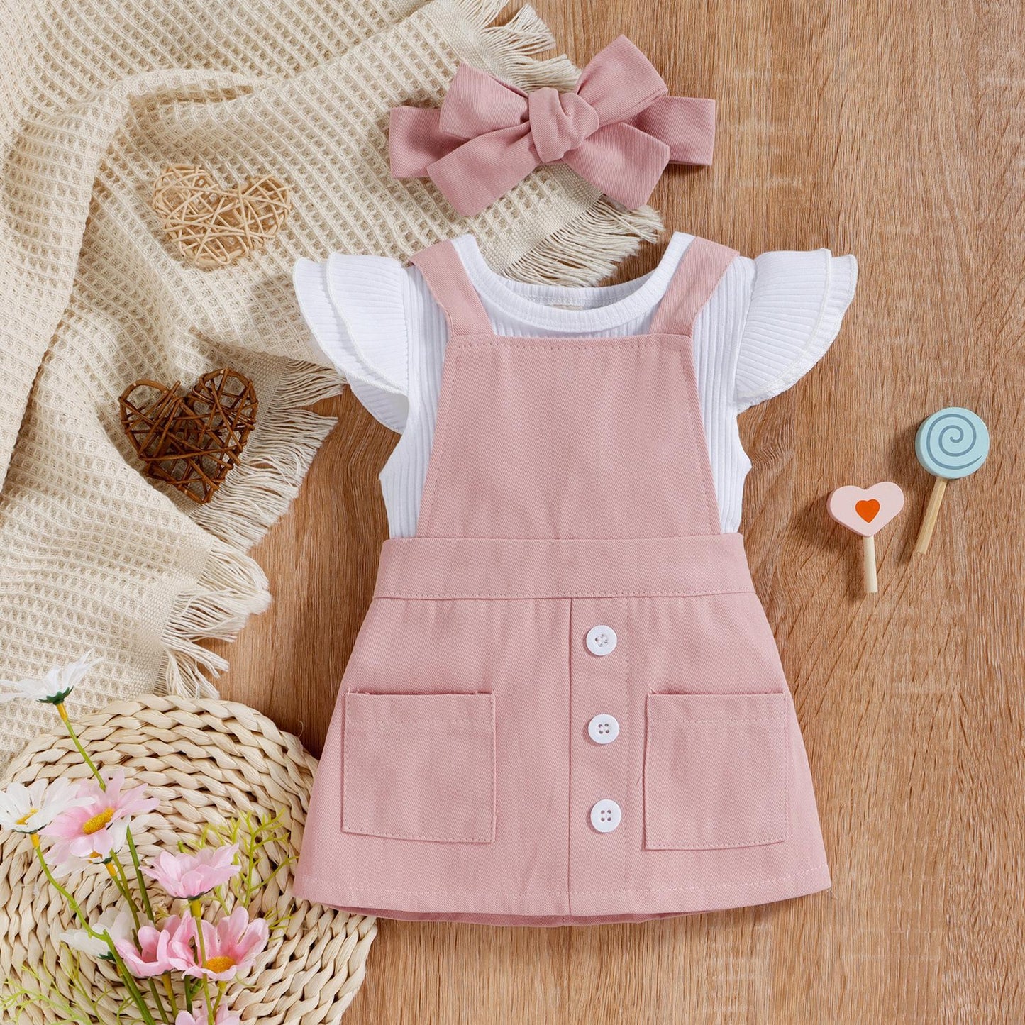 A Amazon Summer Baby Kids Flying Sleeve Cotton Pit Strip Triangle Bag Fart Ha Yi Print Straps Short Skirt Tide Girl Set - Mixbatch