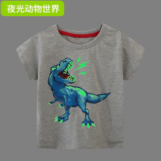 A Summer boys luminous printing dinosaur pattern children's short-sleeved T-shirt - Mixbatch