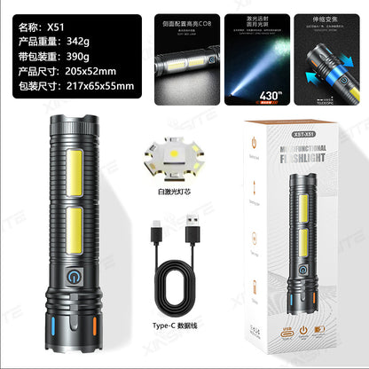 A new dual light source strong light flashlight long-range white laser COB charging digital display super bright aluminum alloy flashlight