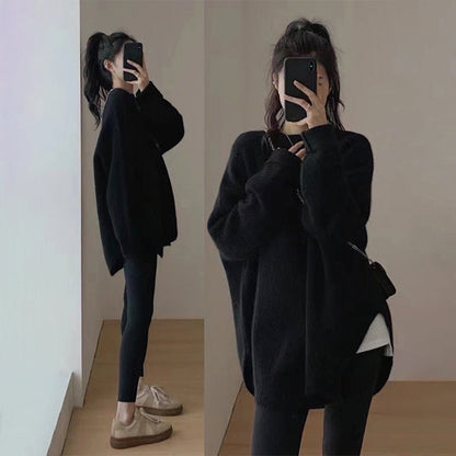 A knitted crew neck sweater