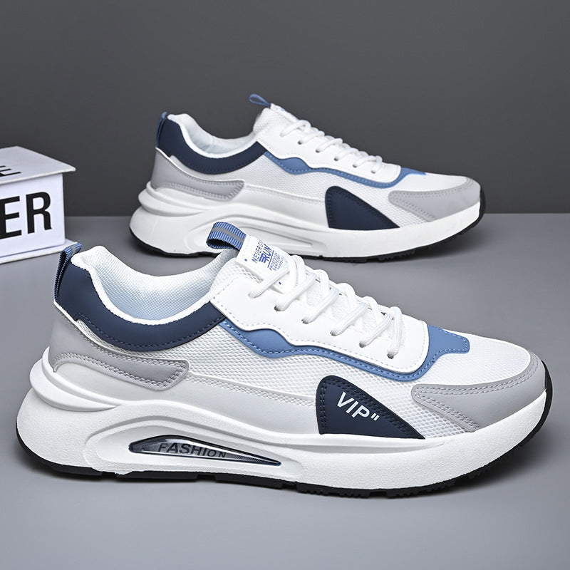 A soft-soled mesh men's shoes, new summer 2024 comfortable and trendy running sports shoes, leather non-slip and versatile casual shoes - Mixbatch