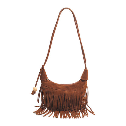 A fringed shoulder bag
