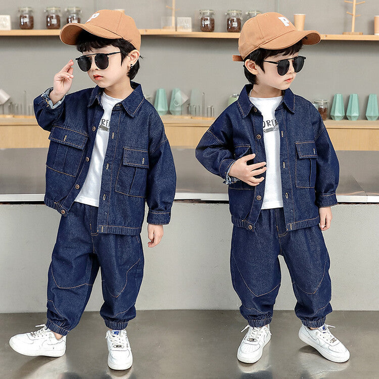 A Spring and Autumn Clothing New Children's Trendy Cool Solid Color Denim Clothing Medium Children's Foreign Trade Children's Clothing