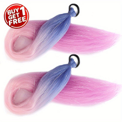 A children's color laser silk braided hair dreadlocks gold silk long ponytail hair extension colorful gradual change braid braided hair wig pair - Mixbatch