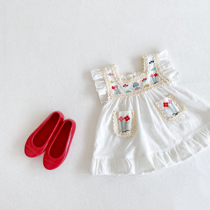 A ins 2023 summer new girl baby embroidered thin dress baby 0-3 years old white dress princess dress - Mixbatch