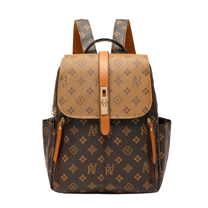 A backpack women's new retro casual old flower large capacity schoolbag backpack printing fashion trend line big bag
