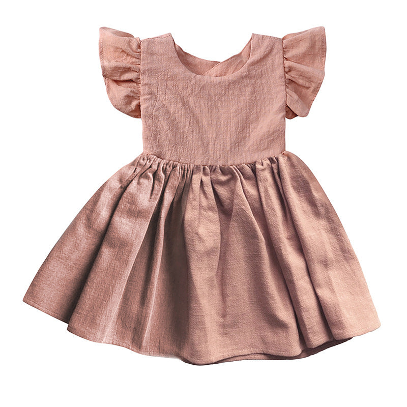 A new girls dress baby cotton and linen solid color - Mixbatch