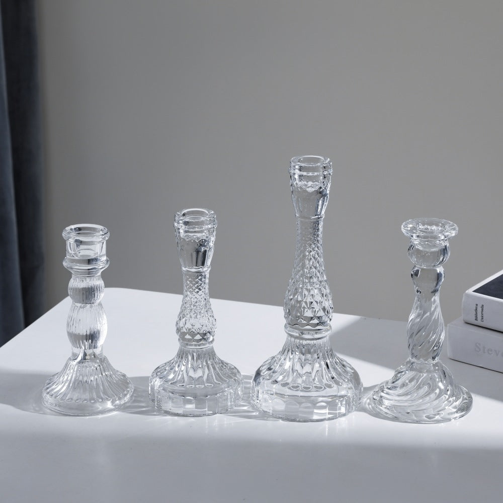 A transparent crystal glass candlestick ornament