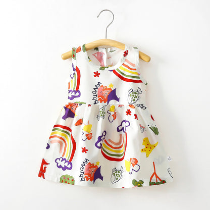 A summer children's and girls' cotton vest dress baby thin rayon floral skirt - Mixbatch