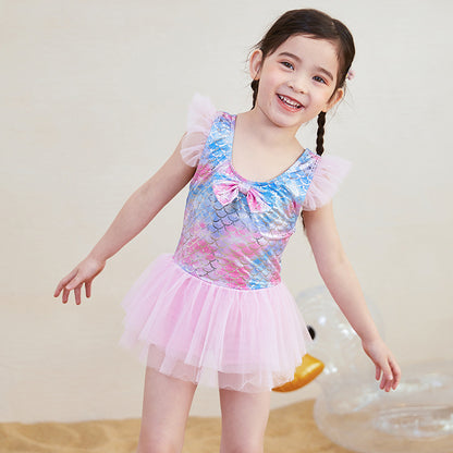A Korean children's swimsuit girls split skirt swimsuit baby bikini girls medium children cute flower swimsuit - Mixbatch