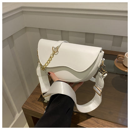 A Spring new chain saddle bag wide shoulder strap single shoulder messenger bag foreign style leisure bag - Mixbatch