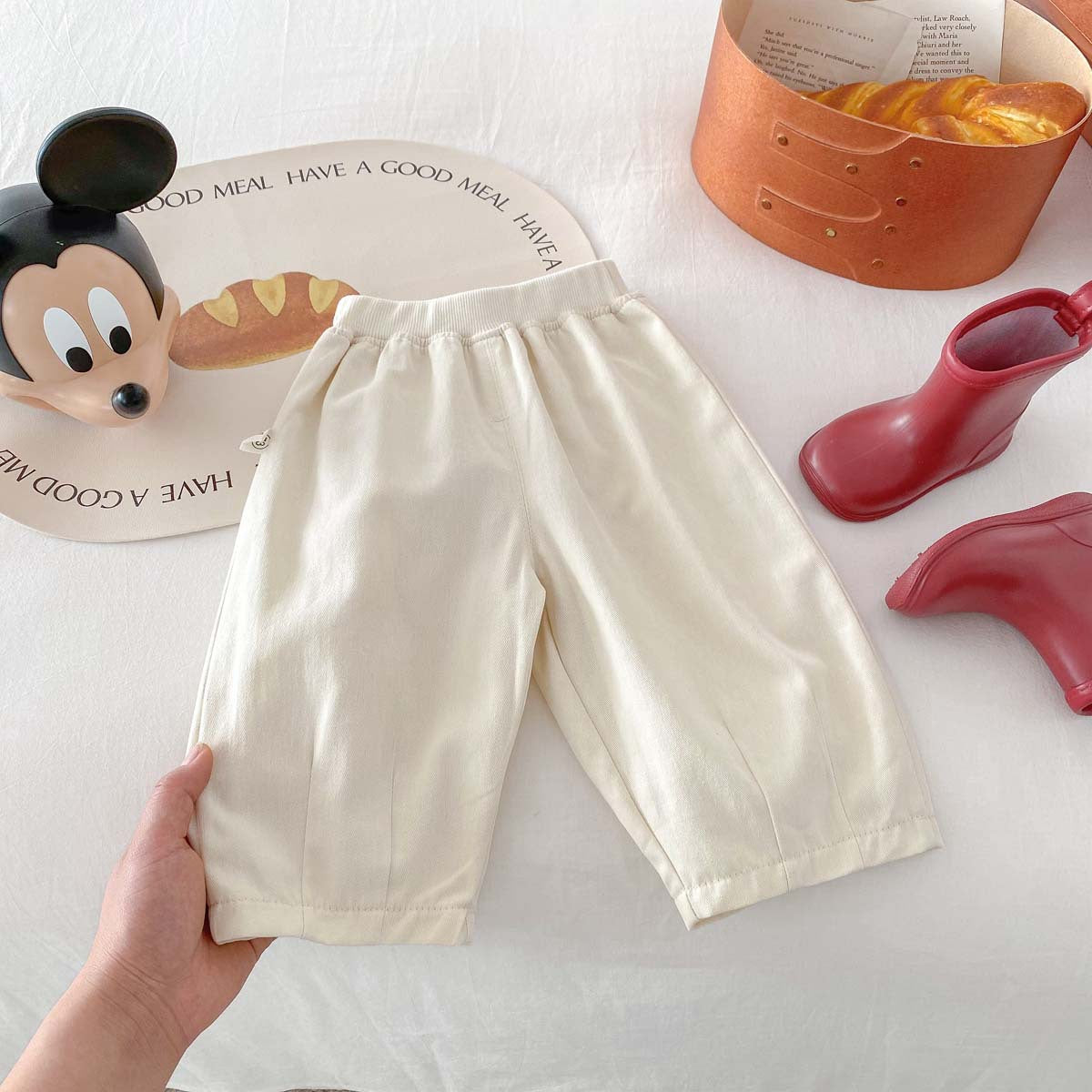 A Children's Spring/Summer Solid Color Casual Pants Baby Woven Cotton Wide Leg Pants for Boys and Girls Korean Edition Outgoing Pants with Open Crotch - Mixbatch