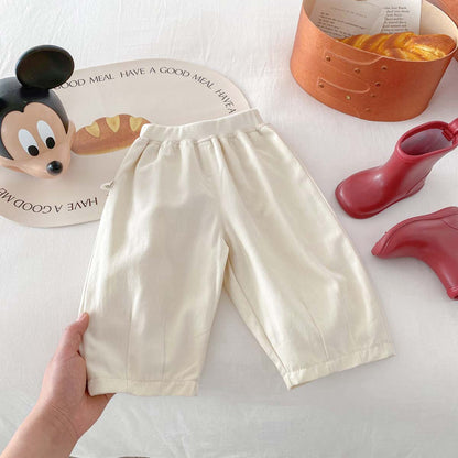 A Children's Spring/Summer Solid Color Casual Pants Baby Woven Cotton Wide Leg Pants for Boys and Girls Korean Edition Outgoing Pants with Open Crotch - Mixbatch