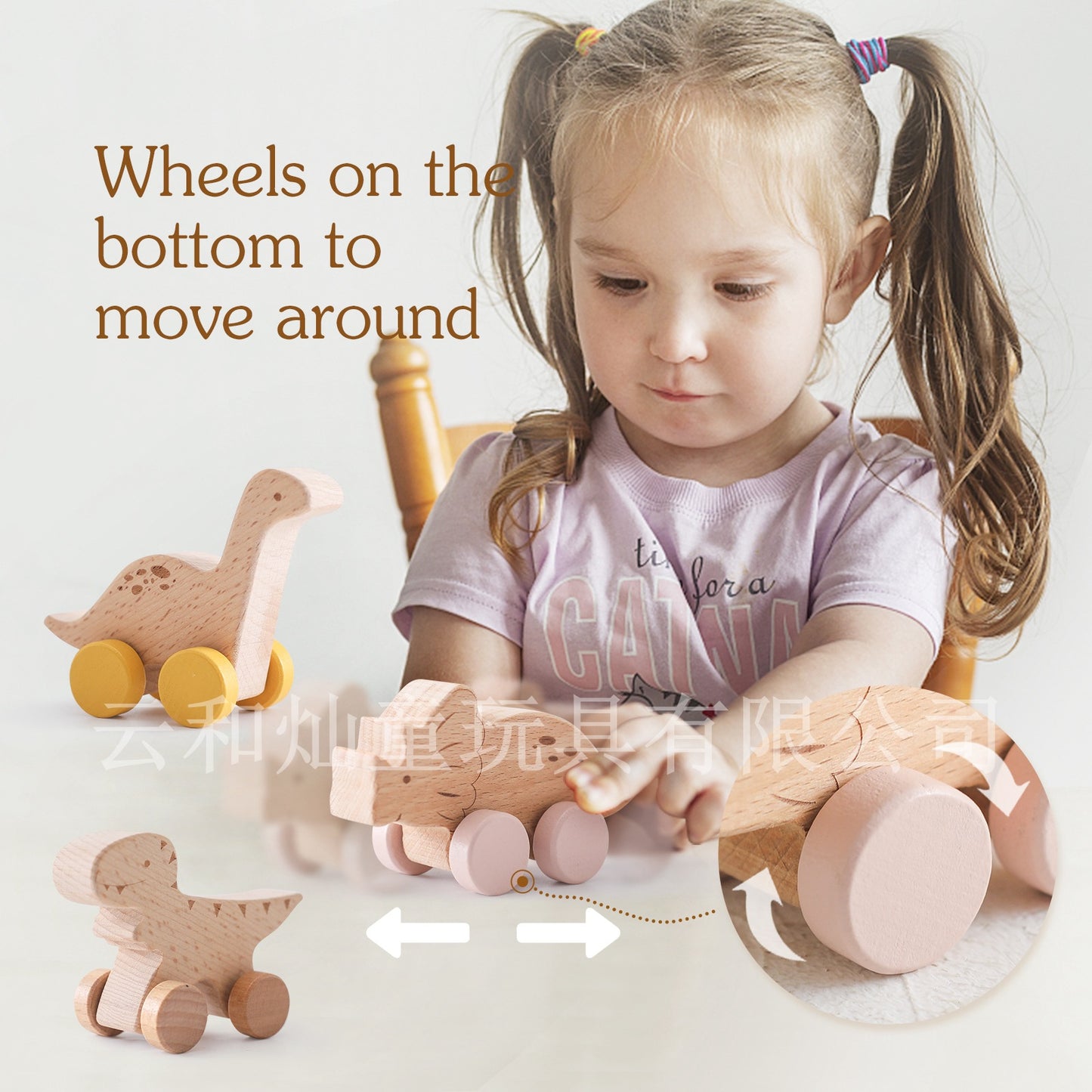 A children's dinosaur inertia pull-back car wooden drop-resistant hand push sliding car toy baby cartoon mini dinosaur car