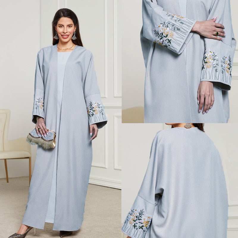 Middle Eastern Muslim Clothing Robe Embroidered Cardigan Dress Long Dress Bat Sleeve - Mixbatch