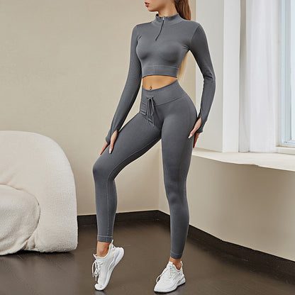 A Seamless Sports Fitness Clothing Skinny Breathable Long Sleeve Yoga Clothing Elastic Fitness Yoga Pants Yoga Suit Women