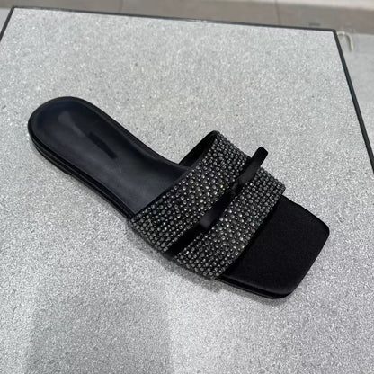 A Rhinestone Flip Flat Bottom Summer Slippers Ladies