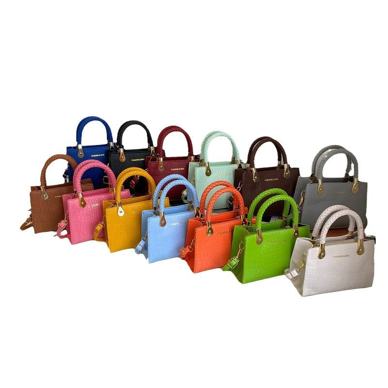 A Fashion Small Square Bag Women's Stone Pattern Woven Shoulder Crossbody Casual Women's Bag Approved - Mixbatch