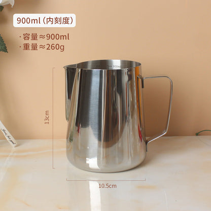 A 304 stainless steel pointed mouth latte cup with graduated coffee latte tank milk foam cup 350/600/900ml