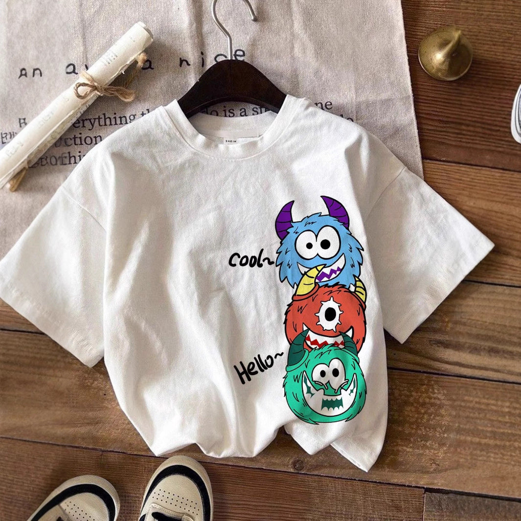 A printed short-sleeved t boys and girls summer new round neck cotton top children's clothing - Mixbatch